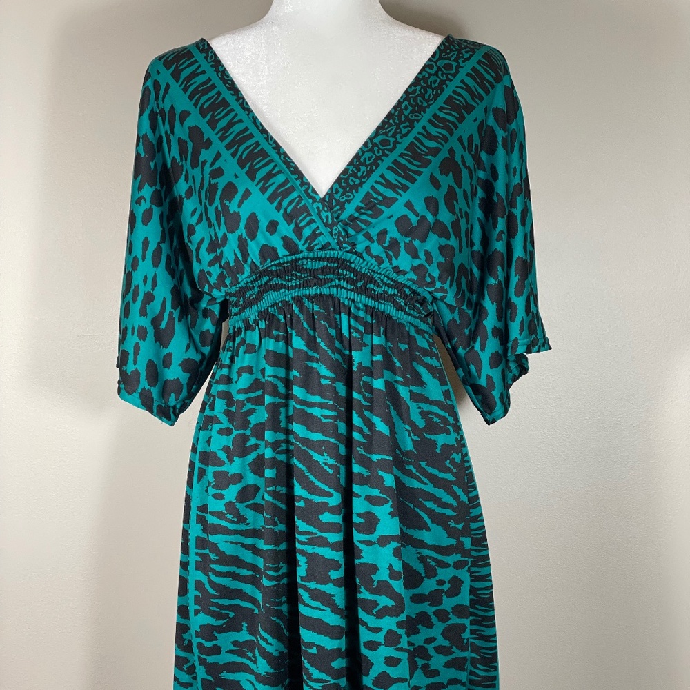 Peacock Green Animal Print Mini Dress